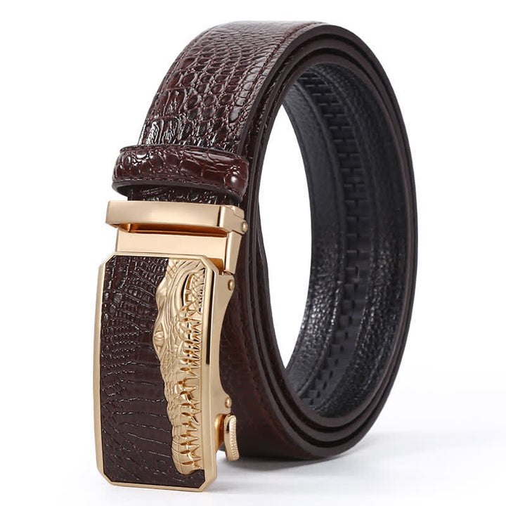 Men's Crocodile Pattern Automatic Buckle Leather Belt - Style #11 - Brown / Gold - 44 - image 32