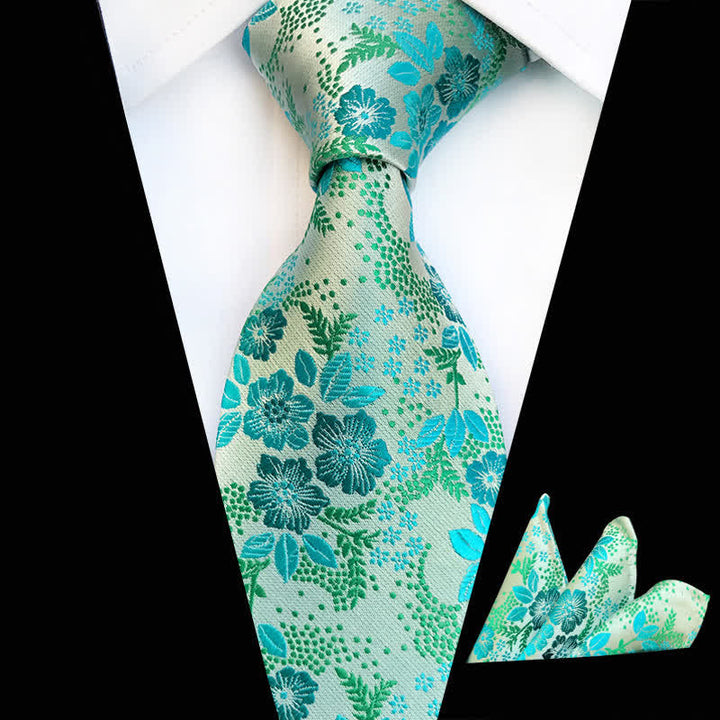 2Pcs Men's Plum Blossoms Floral Necktie Set - Aquamarine - image 6