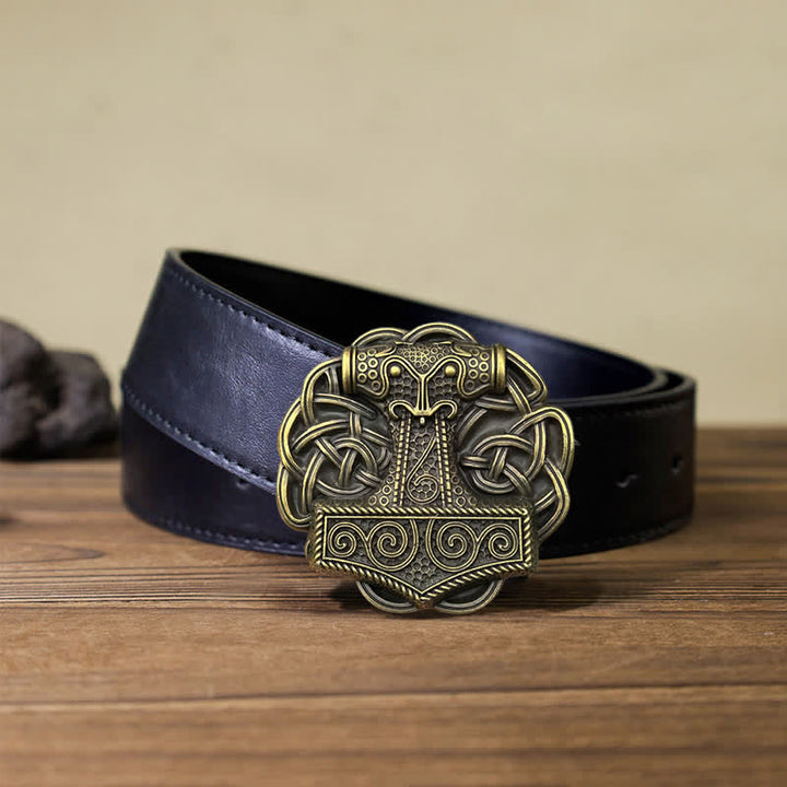 Men's DIY Viking Thor's Hammer Buckle Leather Belt - Thor's Hammer - Black PU Belt (40) - image 2
