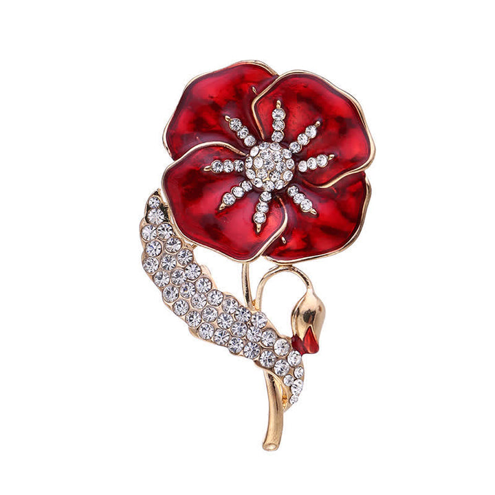 Unisex Rhinestone Poppy Memorial Day Brooch - Red & Gold - image 0