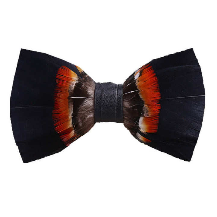 Black & Orange Feather Bow Tie with Lapel Pin - Black - image 0