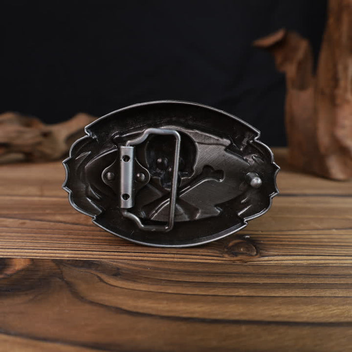 Men's DIY Skull Biker Cross Bone Buckle Leather Belt - image 1