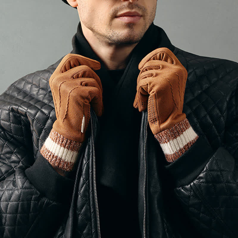 Unisex Suede Fleece Non-slip Flip Split Finger Gloves - image 4