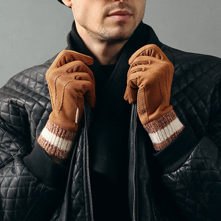 Unisex Suede Fleece Non-slip Flip Split Finger Gloves - image 4