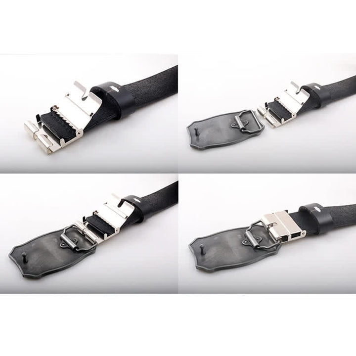 Men's Fancy Skull Gear Head Punk Leather Belt - image 8