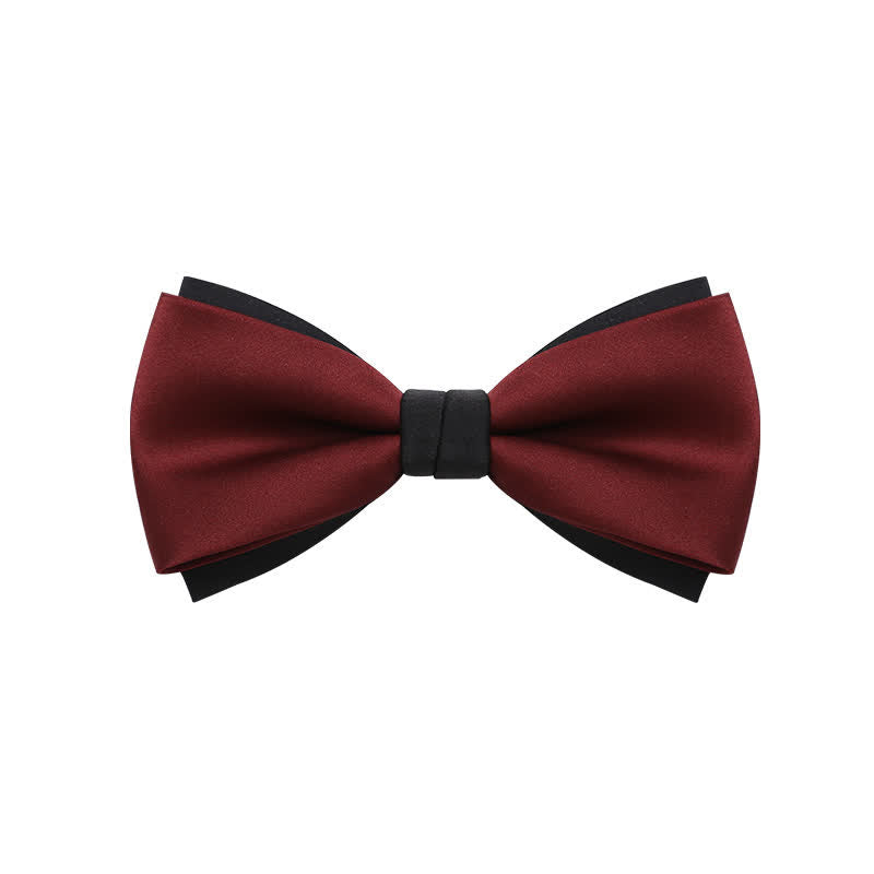Men's Double-Layers Color Clash Bow Tie - Red & Black - image 0