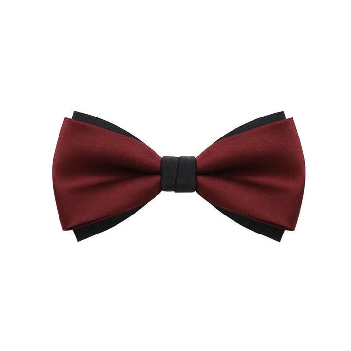 Men's Double-Layers Color Clash Bow Tie - Red & Black - image 0