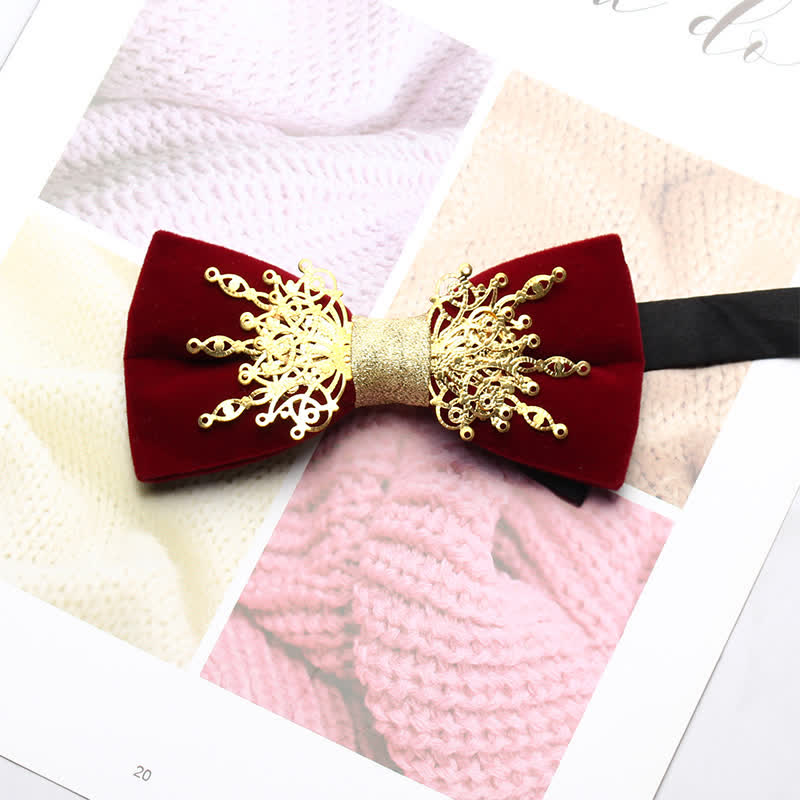 Men's Bling Mosaic Sunburst Velvet Bow Tie - Red & Gold - image 7