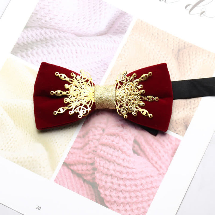 Men's Bling Mosaic Sunburst Velvet Bow Tie - Red & Gold - image 7