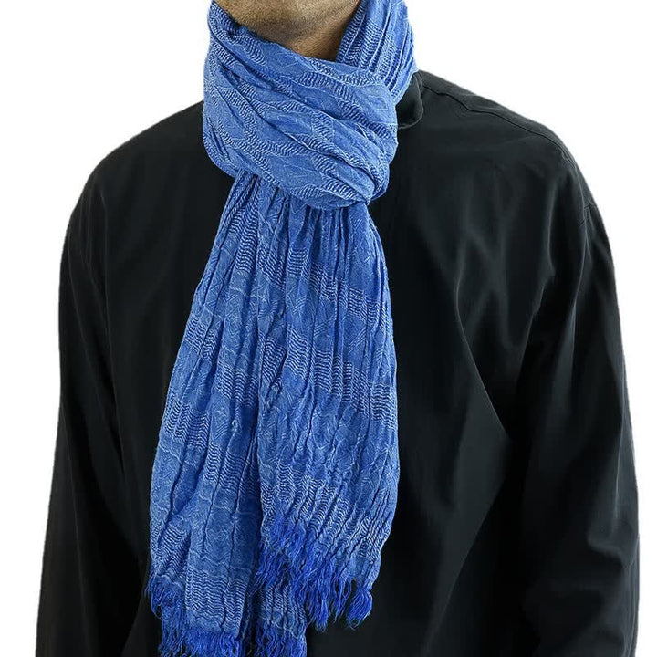 Men's Versatile Diamond Plaid Raw Edge Scarf - Royal - image 7
