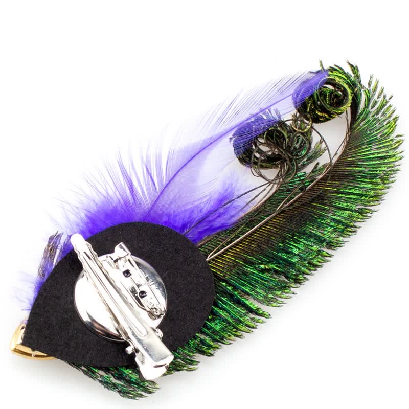 Rhinestone Peacock Eye Feather Brooch - image 3