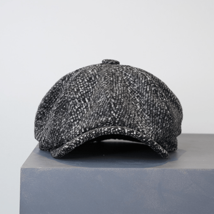 Black Fleck Tweed Newsboy Octagonal Beret Cap - image 3