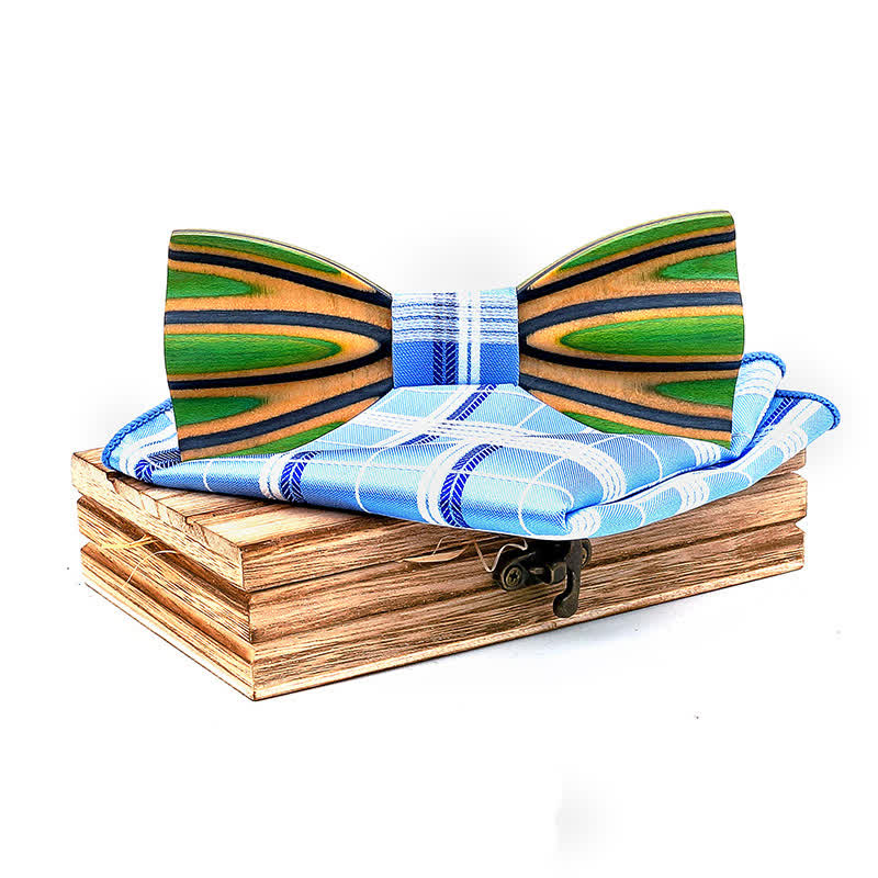2Pcs Men's Dazzling Laser Engraving Wooden Bow Tie Set - Sky Blue - image 11