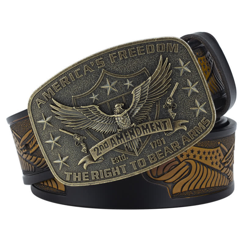 Men's Retro Eagle America's Freedom Leather Belt - Camel / Bronze - 46 - image 10