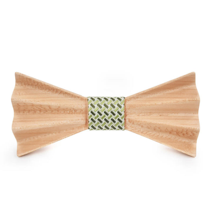 Men's Burlywood Stereo 3D Folded Wooden Bow Tie - Green - image 4