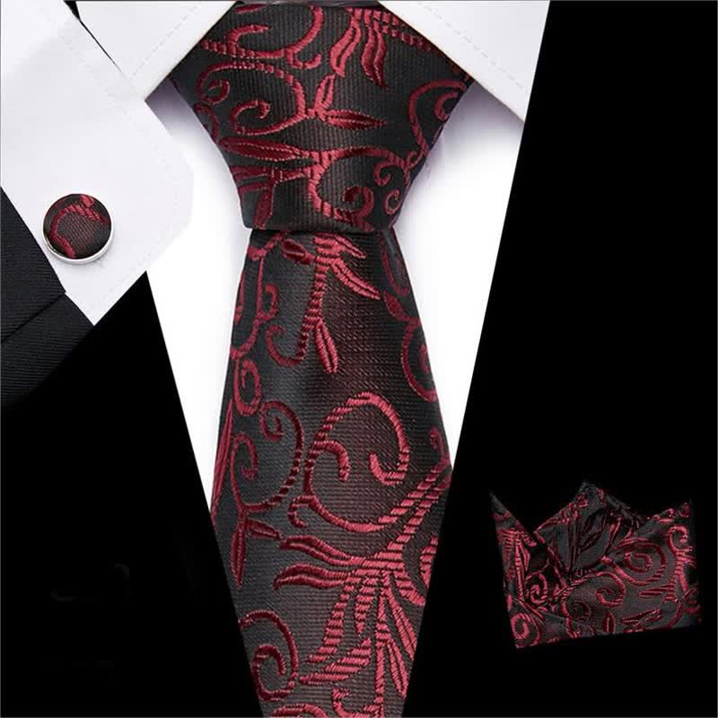 3Pcs Men's Twining Vine Necktie Set - Red - image 3