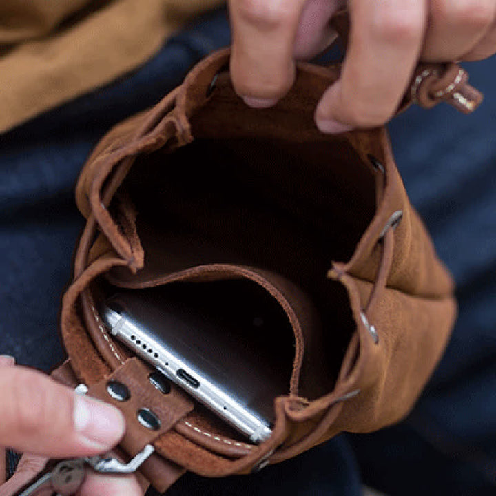 Small Wallet Coin Purse Drawstring Leather Belt Bag - image 5