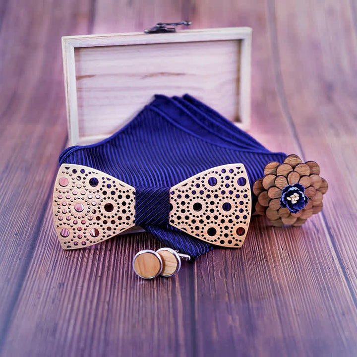 4Pcs Men's Round Hollow Wooden Bow Tie Set - image 2