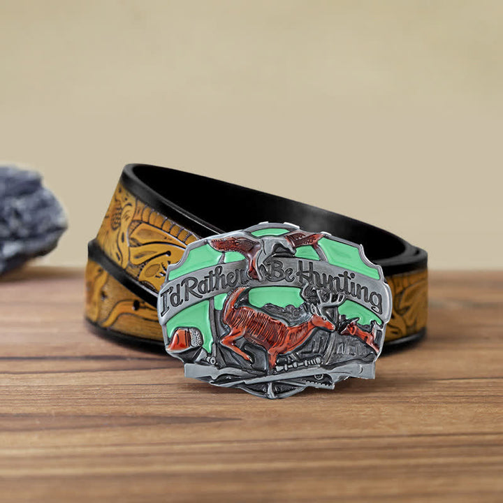Men's DIY Hunting Deer In The Wild Buckle Leather Belt - I'd Rather Be Hunting - SandyBrown Belt (40) - image 13