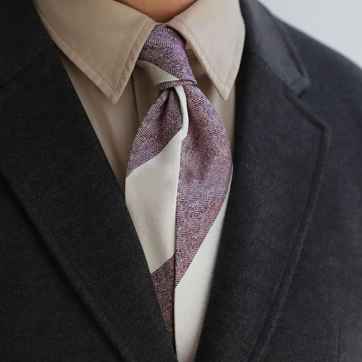 Men's Color Blocking Striped Necktie - Violet & White - image 9