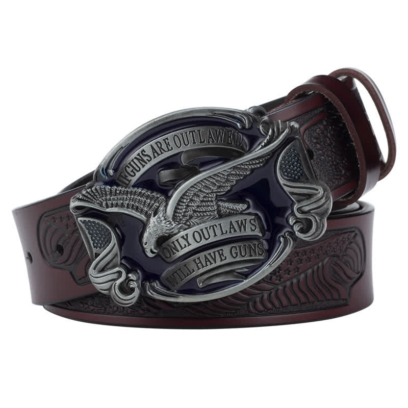 Men's Soaring Eagle American Flag Leather Belt - Coffee / Gray - 46 - image 8