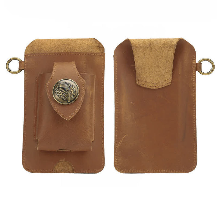 Phone Holster Magnetic Button Crazy Horse Leather Belt Bag - image 4