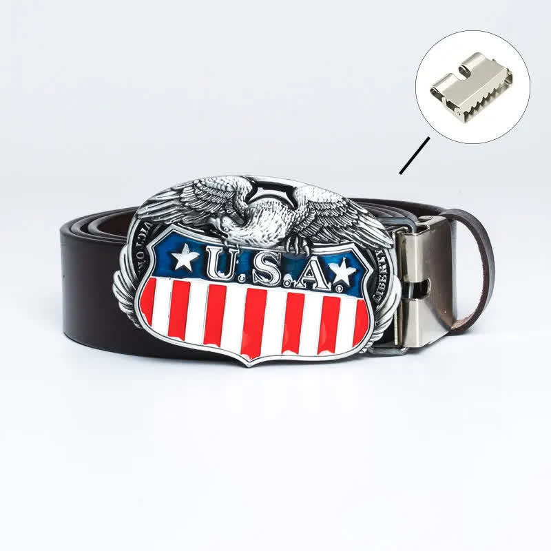 Men's Personality USA Flag Flying Eagle Leather Belt - Iron Linker - Brown - 46 - image 17