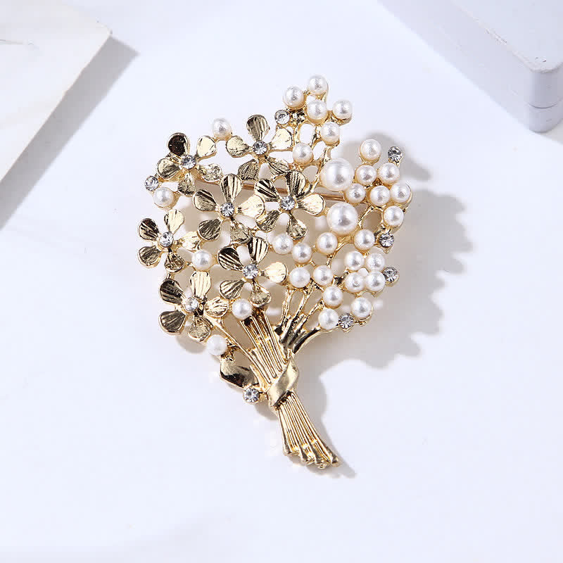 Women's Pearl Bouquet Of Gold Flowers Brooch - image 4