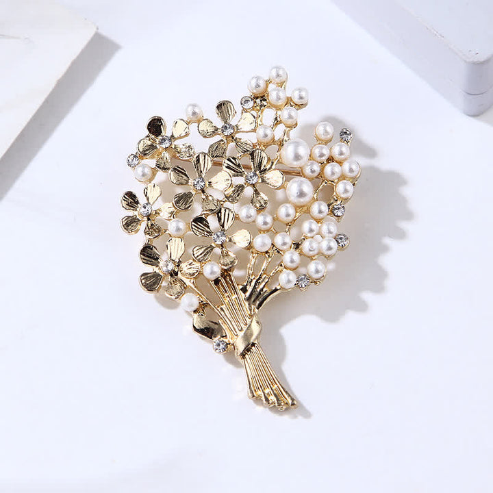 Women's Pearl Bouquet Of Gold Flowers Brooch - image 4
