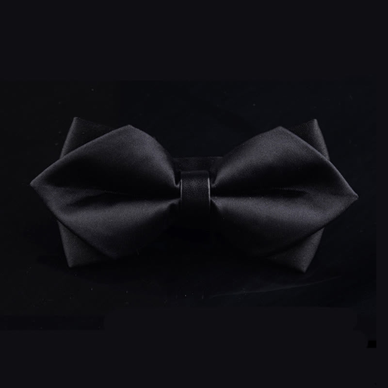 Men's Pure Black Double-layer Pointy Bow Tie - Black - image 0