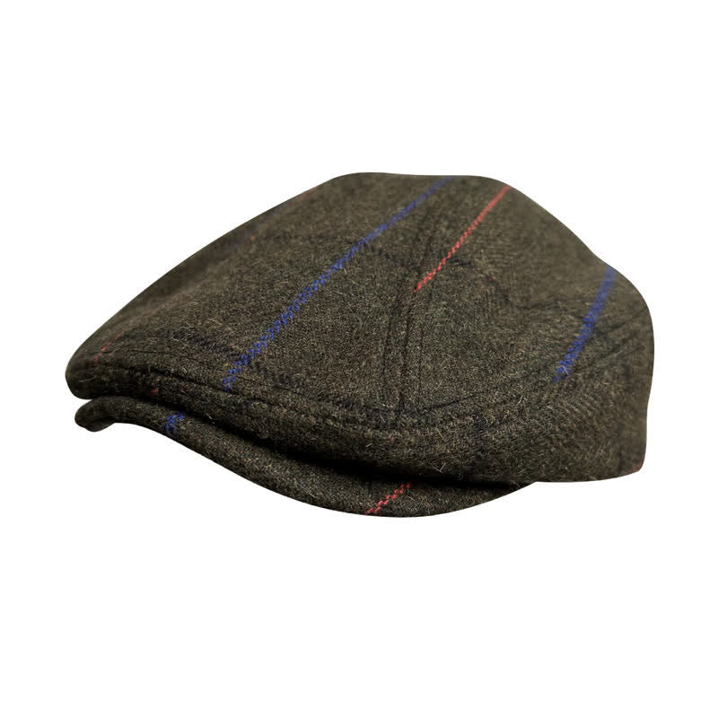 Vintage Olive Blue Orange Strips Beret Cap - image 1