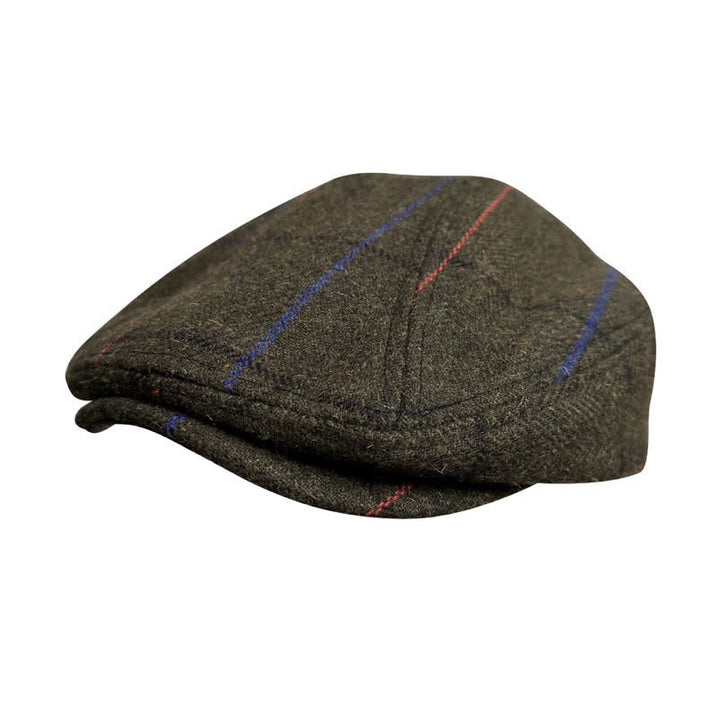 Vintage Olive Blue Orange Strips Beret Cap - image 1