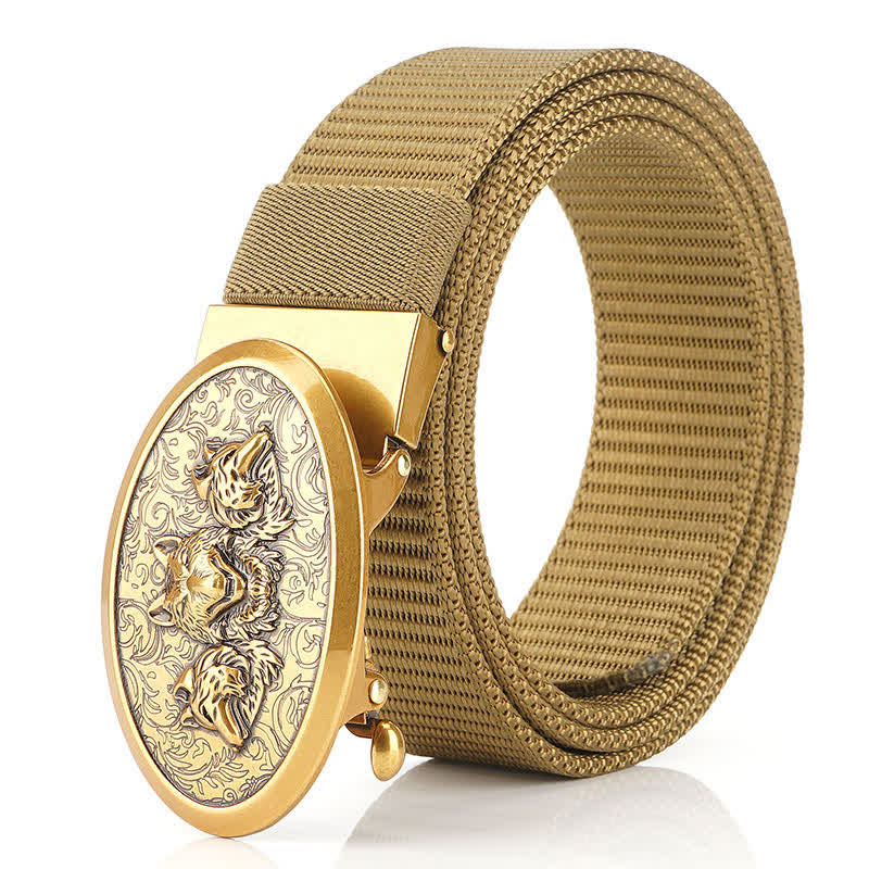 Men's Hungry Wolves Simple Nylon Belt - Khaki / Gold - 48" - image 17