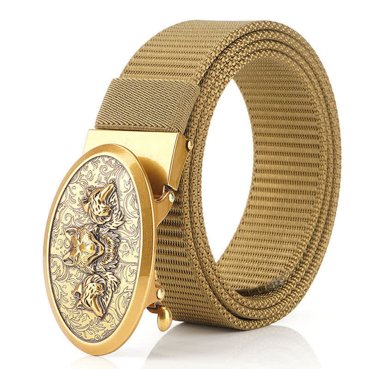 Men's Hungry Wolves Simple Nylon Belt - Khaki / Gold - 48" - image 17