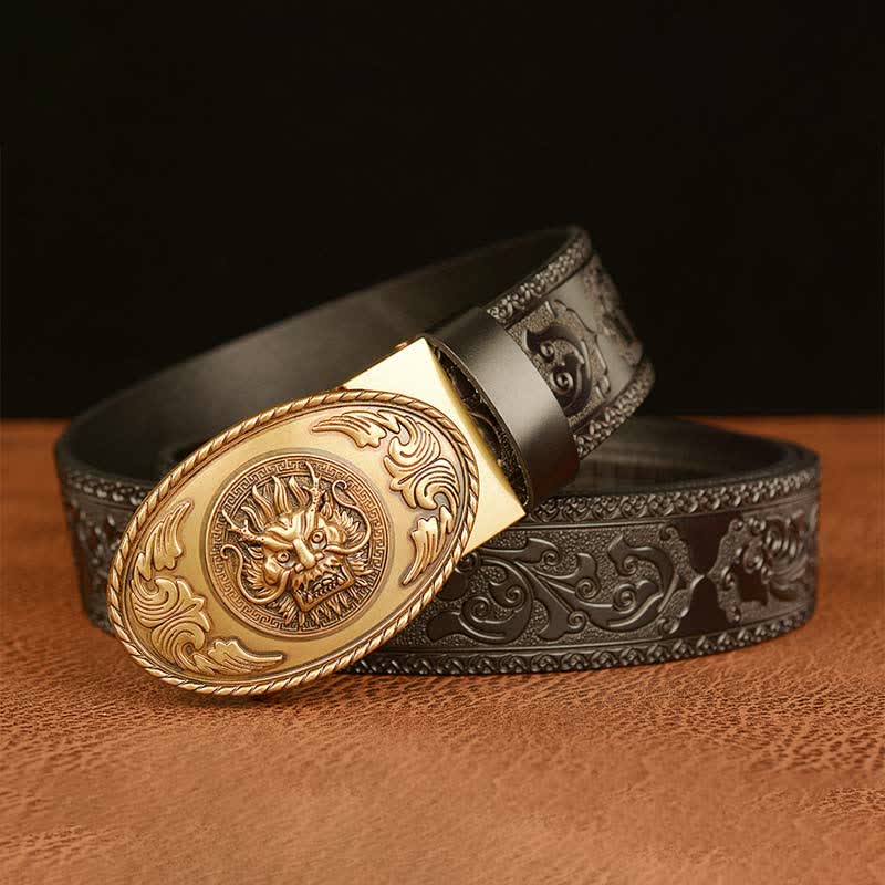 Men's Dragon Elliptical Buckle Leather Belt - image 11