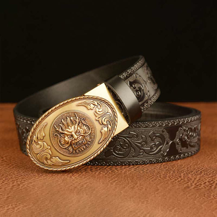 Men's Dragon Elliptical Buckle Leather Belt - image 11