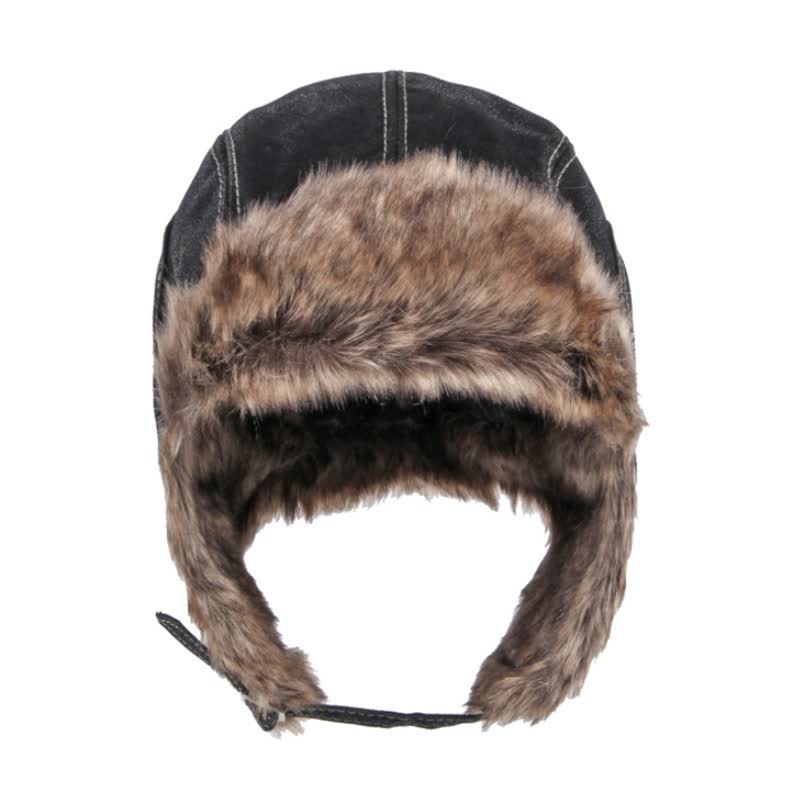 Soft Fluffy Ear Protection Imitation Leather Trapper Hat - image 3