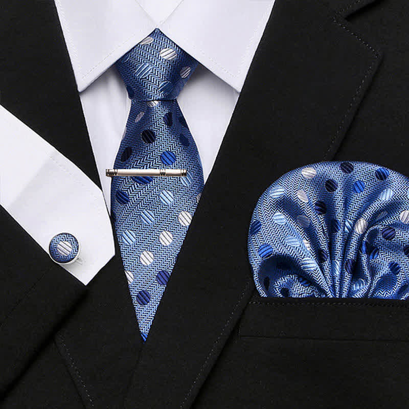 4Pcs LightBlue Men's Whimsy Polka Dots Necktie Set - LightBlue - image 0
