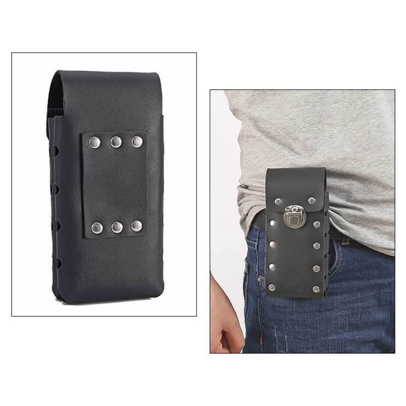 Rivet Decor Button Universal Phone Leather Belt Bag - image 9