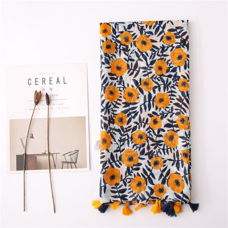 Women's Bohemian Print Floral Tassel Scarf - image 1