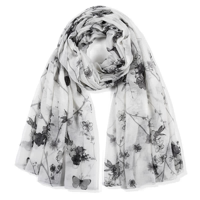 Women's Elegant Vibrant Floral Long Wrap Scarf - Black - image 11
