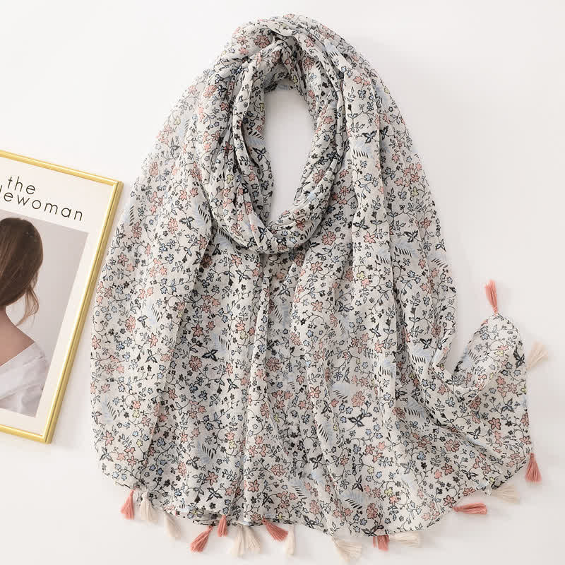 Women's Thin Lovely Butterfly Floral Tassel Scarf - Style #10 - image 15