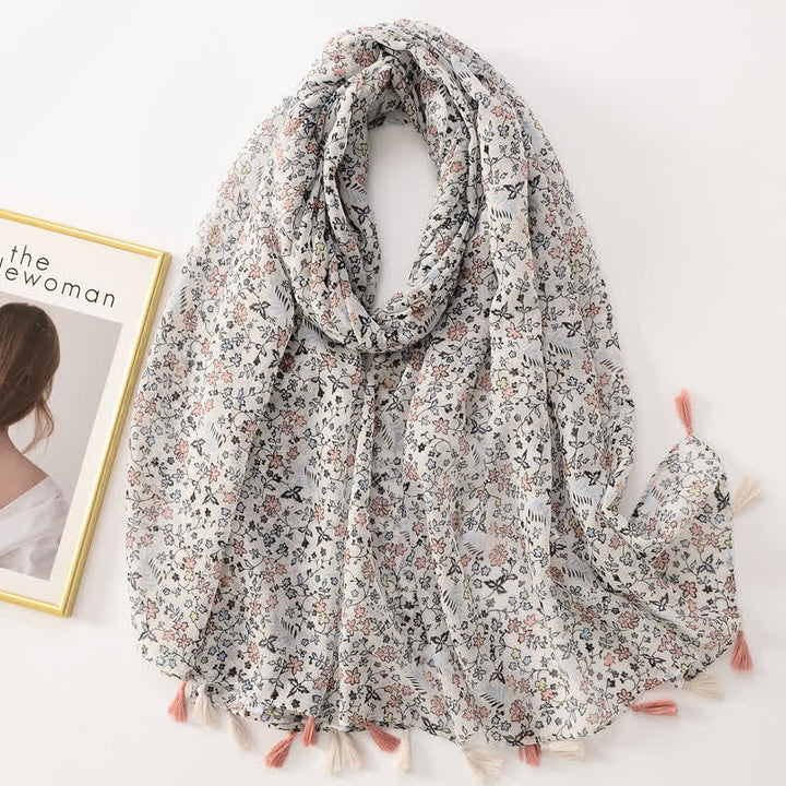 Women's Thin Lovely Butterfly Floral Tassel Scarf - Style #10 - image 15