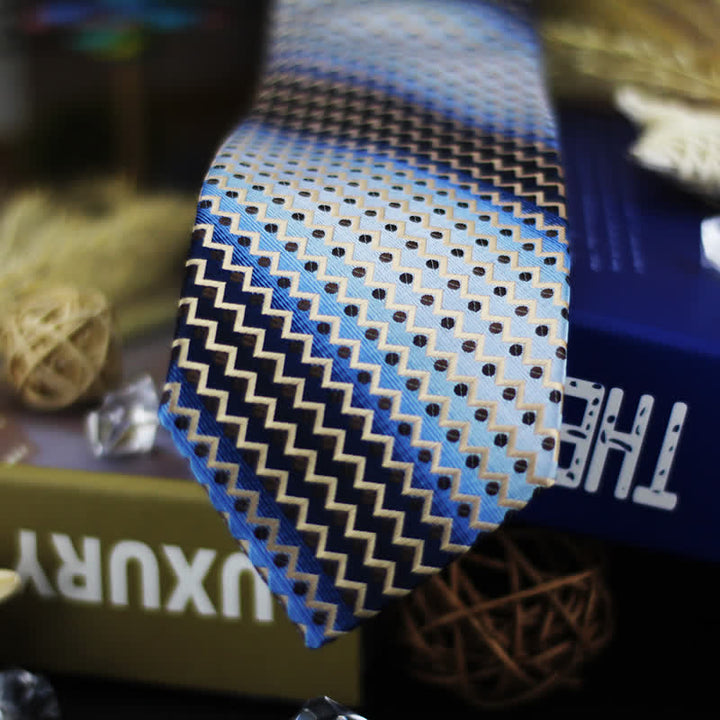 Men's Gradient Blue & Black Dots Zig-Zag Striped Necktie - image 2