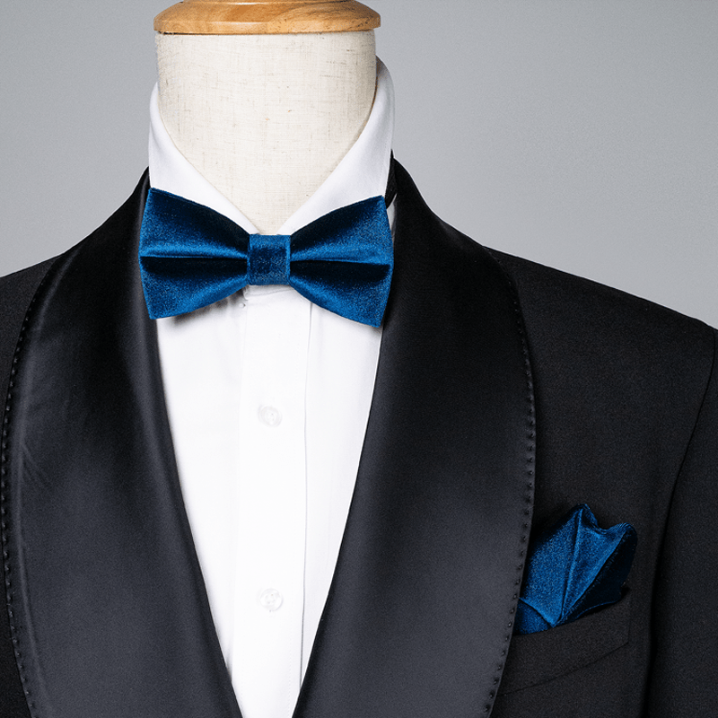 Men's Prussian Blue Solid Color Velvet Bow Tie - image 0