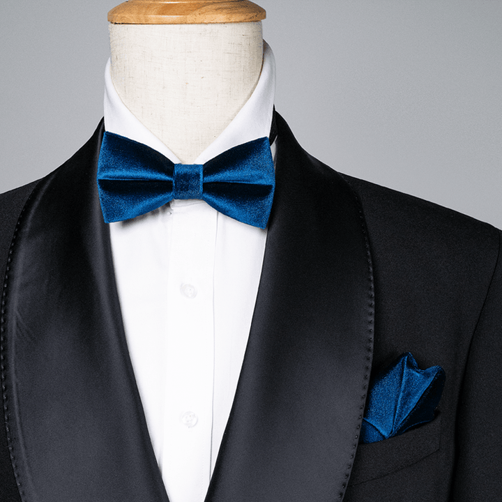 Men's Prussian Blue Solid Color Velvet Bow Tie - image 0