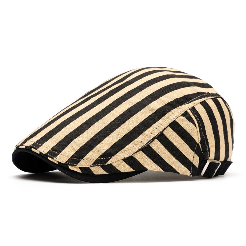 Spring And Summer Fashion Pure Cotton Striped&Checkered Beret Hat - Camel stripe - Adjustable (22"-24") - image 18