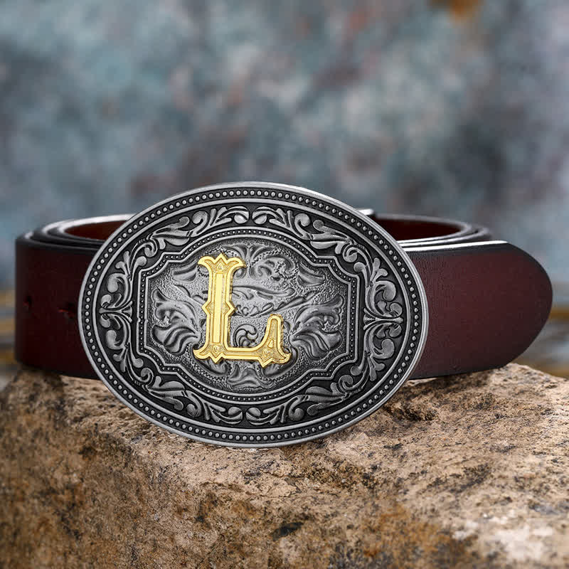 DIY Unisex Hip Hop Initial Letter Embossment Buckle Leather Belt - L - 44 - image 16