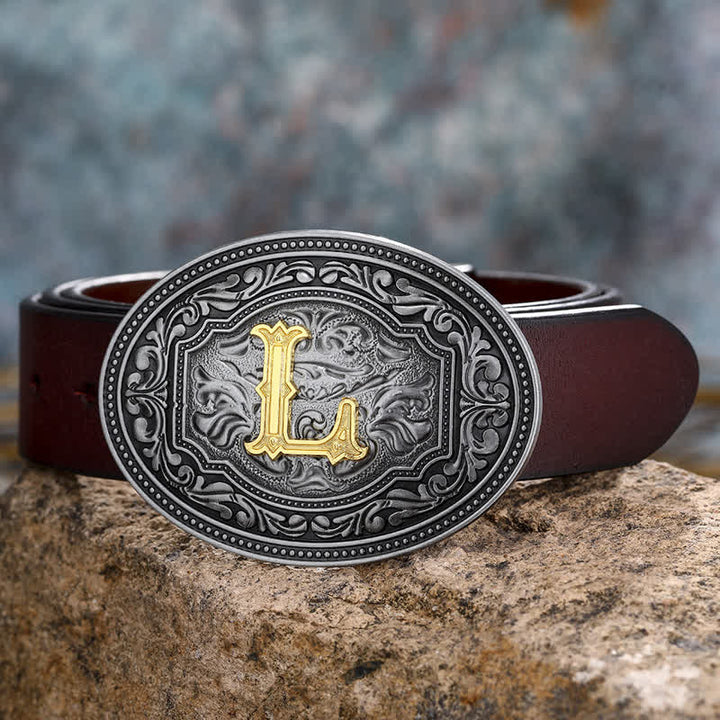 DIY Unisex Hip Hop Initial Letter Embossment Buckle Leather Belt - L - 44 - image 16