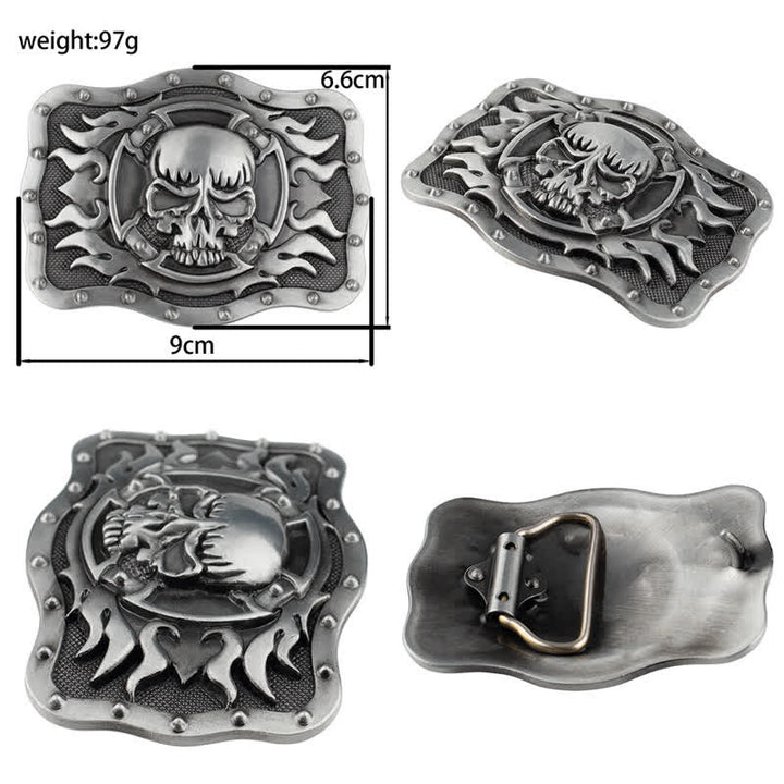 Men's Rectangular Flame Skull Leather Belt - image 2